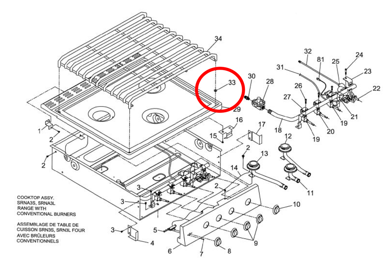 Rubber grommets for a suburban 3 burner gas cooktop